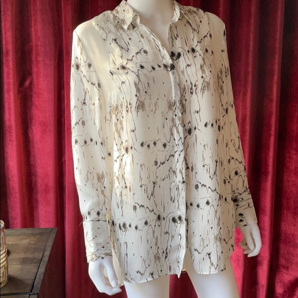 Dkny Button Up Patterned Blouse Size S - image 1